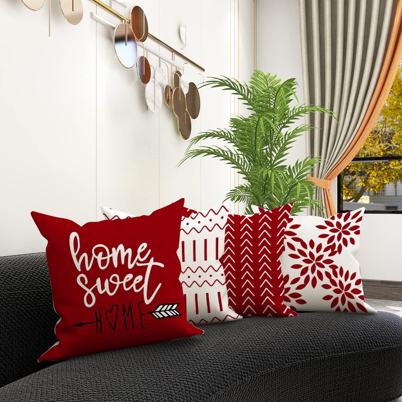 YCOLL Christmas Pillow Covers 18x18 Set of 4, Modern Sofa Throw Pillow Cover for Christmas Decor, Decorative Outdoor Linen Fabric Pillow Case for Couch Bed Car, Red - Image 5